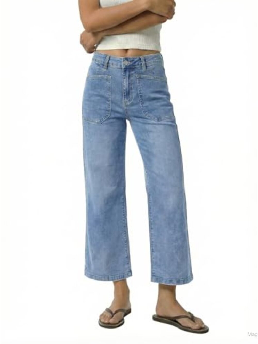 High Waisted Wide Leg Cropped Jeans for Women Stretch Denim Baggy Pants